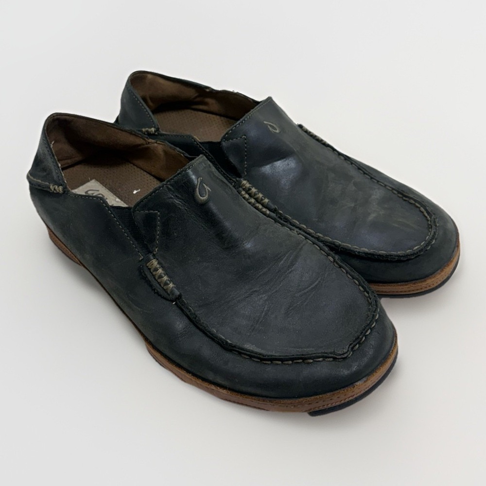 Olukai Moloa Shoes Wood Brown Leather Loafer Slide Men's 10.5 M